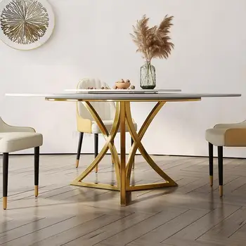Комбинация круглого стола и стула Rockboard, обеденный стол с поворотным столом и каркасом из нержавеющей стали, мебель для ресторана и дома
