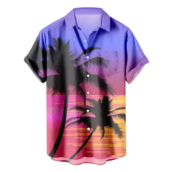 Мужские футболки с V-образным вырезом, мужская рубашка с принтом для летнего отдыха, рубашка с коротким рукавом, платье на пуговицах B