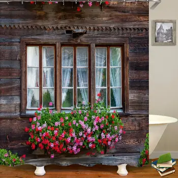 3D шторы для ванной комнаты Садовые цветы Сельский пейзаж Печать Занавески для душа Идиллический пейзаж Декор из водонепроницаемой ткани Занавес