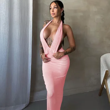 Zabrina Pink Bodycon Homecoming Dresses For Women 2023 Летние Вечерние Элегантные Платья на Бретелях С Глубоким V-образным Вырезом И Открытой Спиной, Вечернее Платье Макси