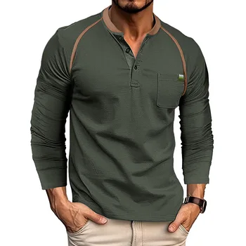 2023 Осенне-зимняя Европейская и Американская Мужская одежда, Повседневные Модные Рубашки С длинными рукавами, Мужская футболка, Однотонный цвет В тон