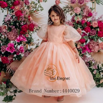 Простые элегантные платья с цветочным узором для девочек, платья для свадебных вечеринок длиной до щиколоток, новинка 2023 года, с пышными рукавами.