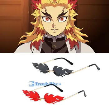 Солнцезащитные очки Demon Slayer Rengoku Kyoujurou в металлической оправе с пламенем, аниме, Реквизит для косплея, Аксессуары, подарки