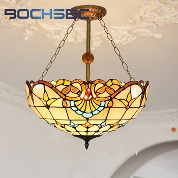 BOCHSBC Tiffany 20-дюймовый подвесной светильник в стеклянной чаше Гостиная Столовая Спальня Бар деко с перевернутым подвесным светильником в стиле барокко