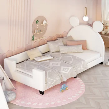 Симпатичный каркас детской кровати, мягкая кушетка двойного размера с ушками Микки Мауса в изголовье, белая