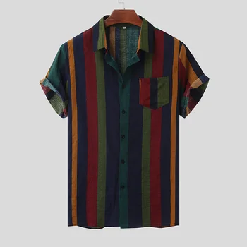 Мужские рубашки 2023, летняя мужская модная рубашка в полоску, свободный топ в праздничном стиле с коротким рукавом, мужская одежда