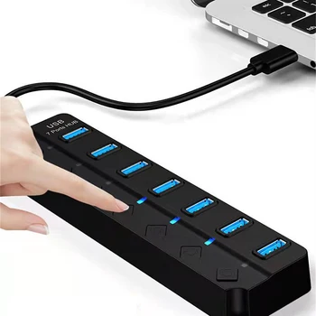 Высокоскоростной USB-концентратор USB 3.0, 3 0, 7 портов для ПК, адаптер для док-станции, разветвитель для жестких дисков, Мышь, клавиатура