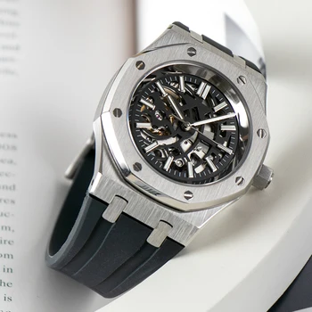 Выдалбливаемые механические мужские часы Прозрачные автоматические часы с турбийоном для мужчин Водонепроницаемые наручные часы из цельной стали на 10 бар