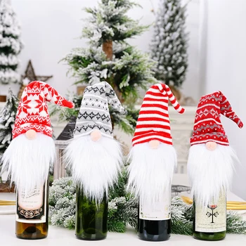 Рождественские крышки для бутылок вина, Белая борода, красная шляпа Санта-Клауса, сумка для бутылок с напитками, Рождественский декор для обеденного стола на Новый год