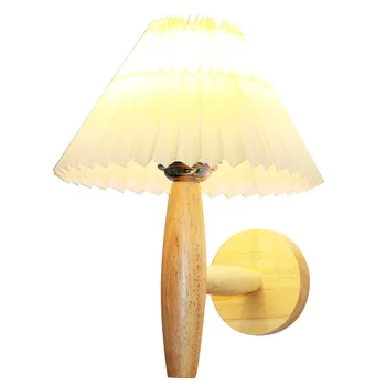 Скандинавский Плиссированный настенный светильник из массива дерева в стиле Ретро Для спальни, Теплая Прикроватная лампа, настенный светильник