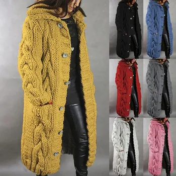 Винтажный зимний свитер, кардиган Twist 5XL, Модное однотонное вязаное пальто Оверсайз, женские длинные Кардиганы, Модные куртки