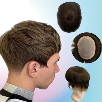 Шиньоны из натуральных волос Malaysian Virgin, парик 7x9, темно-коричневый цвет, 2 #, моно кружевной топпер для европейских мужчин