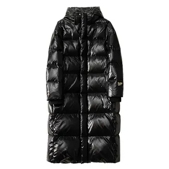 2023 Осенне-зимнее женское пальто из белого гусиного пуха для отдыха, Черное Золотое удлиненное теплое пуховое пальто, модное пальто с капюшоном