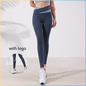 Бесшовные штаны для йоги с логотипом, женские эластичные леггинсы с высокой талией, персиковые леггинсы для бедер, широкие леггинсы для занятий спортом на животе, леггинсы для фитнеса.