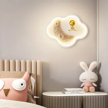 Настенные светильники Cloud Astronaut 3D Moon для детской комнаты, современная романтическая спальня для маленьких девочек и мальчиков, прикроватные настенные светильники для детской комнаты