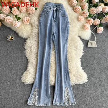 Женские джинсы, расклешенные брюки с бриллиантовой бахромой и бисером, женские джинсы в стиле Ретро 2023, новая мода, высокое качество
