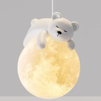 Современные минималистичные светодиодные подвесные светильники Little Bear, Прикроватная тумбочка для спальни, люстра для детской комнаты, украшение дома, подвесной светильник