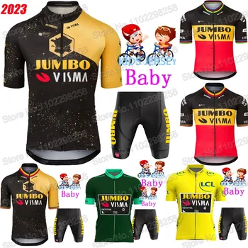 2023 Kids Jumbo Visma Велосипедная Майка TDF Set Словения Бельгия Велосипедная одежда для мальчиков и девочек Детский костюм-рубашка для шоссейных велосипедов