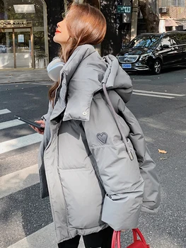 Зимние куртки с завязками IUOIIN, женское пальто, новинка зимы 2023 года, пальто с капюшоном и рисунком в виде сердца, однотонные карманы, повседневная верхняя одежда на молнии.