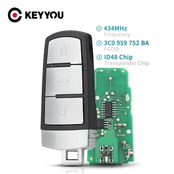 KEYYOU 3 Кнопки для VW Smart Car Remote Key Fob 433 МГц С Чипом ID48 3C0959752BA Для Volkswagen Magotan CC Passat B6 3C B7