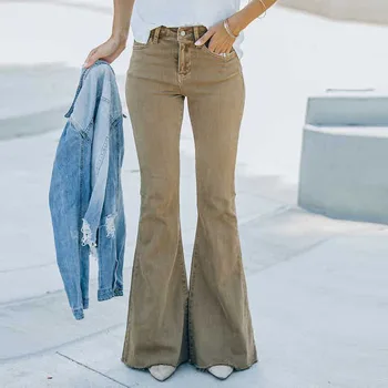 ELIJOIN2022 Новые Повседневные джинсы С перекрестной каймой, Выстиранные Джинсы с Высокой эластичностью, женские расклешенные брюки Самого продаваемого стиля