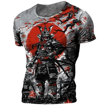 2023 Мужская футболка в японском стиле с 3D-принтом, негабаритная футболка в стиле ретро Японского самурая Cool Man, Уличная мужская повседневная ретро-футболка