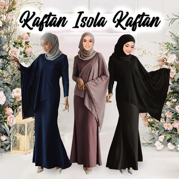 МУСУЛЬМАНСКИЙ комплект Abaya Kebaya Girl Женская одежда Исламская одежда мусульманский модный комплект из атласа, закрытый нарядом, сплошной черный цвет