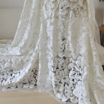Белоснежная вышитая ткань с крупным цветком, свадебное платье ручной работы, кружевная ткань для шитья свадебного платья RS4548