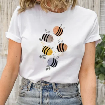 Модная футболка Sweet 90sT с принтом, Летняя женская модная футболка с забавным рисунком пчелы, мультяшная футболка с круглым вырезом, базовая футболка, Топ.