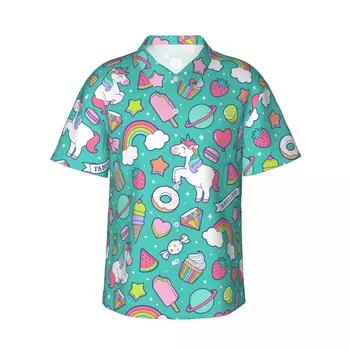 Гавайская рубашка с 3D Принтом Единорогов, Мужская Одежда, Свободные Дышащие Мужские Рубашки, Летняя Мужская Рубашка, Мужская Одежда С Коротким Рукавом