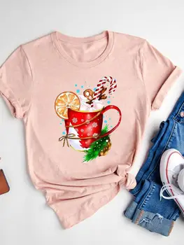 Прекрасная трендовая футболка зимнего сезона, Рождественская футболка с короткими рукавами, топ с принтом, женские новогодние модные базовые футболки с рисунком.
