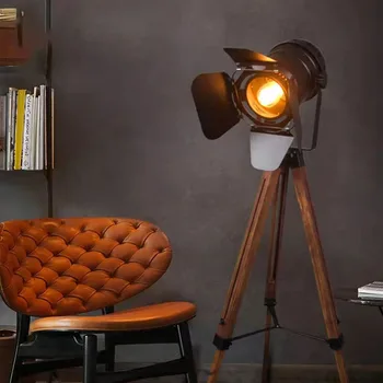Винтажный светодиодный торшер E27, лампа для американской фотостудии, торшеры для гостиной, деревянные лампы, Регулируемое по углу наклона напольное освещение