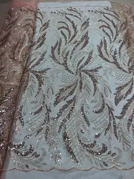 Африканская французская сетка высокого качества Sat-1306.4010, расшитая бисером, свадебная тюлевая сетка, кружевная ткань, вышитая бисером