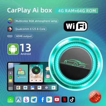 Binize Android 13 Carplay Ai Box С Беспроводным Интерфейсом HDMI Android Auto Netflix YouTube Iptv 4 + 64G Для VW Toyota Ford Mazda Volvo KIA