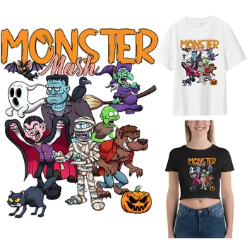 Теплопередача Halloween Monster Mash с утюжком для одежды, сделанные своими руками, моющиеся нашивки на одежду, женские футболки, толстовки, аппликация