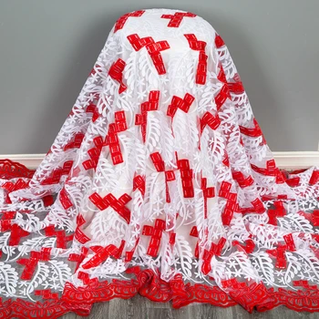 SJD LACE Французская кружевная ткань из молочного шелка 2023 Последние 5 ярдов Африканской кружевной ткани с блестками для женских свадебных платьев A3476