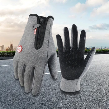 Варежки унисекс с полными пальцами, Ветрозащитная морозостойкая перчатка с сенсорным экраном и регулируемой застежкой-молнией для зимних видов спорта на открытом воздухе