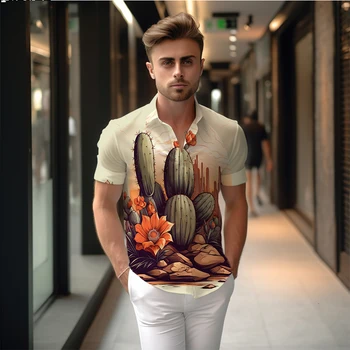 Летняя новая мужская рубашка с 3D-принтом cactus, мужская рубашка в стиле отпусков и повседневности, модная высококачественная мужская рубашка