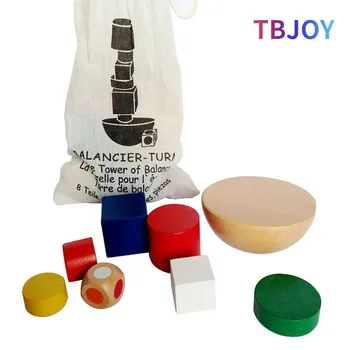 1 комплект детских деревянных Геометрических Сбалансированных строительных 3D игрушек-головоломок, Обучающая игра Монтессори для детей, изучающих IQ, с тканевой сумкой