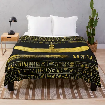 Орнамент в виде золотого Египетского бога на черном кожаном пледе Тонкое одеяло Одеяло Пушистое Гигантское одеяло для дивана Движущееся одеяло