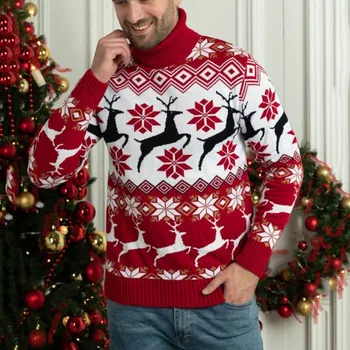 Мужские свитера с принтом в виде снежинок, Рождественский вязаный свитер с длинным рукавом, Пуловеры, Трикотаж, Рождественская одежда, Вязаный джемпер, Теплый свитер