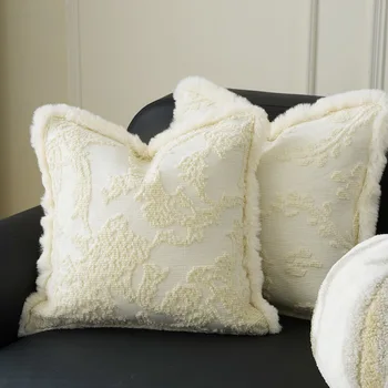 Мягкие подушки цвета слоновой кости, классическая наволочка Flora, Жаккардовая декоративная наволочка с петлевым ворсом 45x45 для дивана, теплый домашний декор