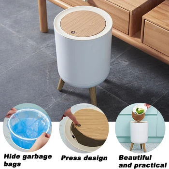 Креативное мусорное ведро на высоких ножках, круглое мусорное ведро для ванной, кухонное мусорное ведро с нажимной крышкой, нескользящий коврик