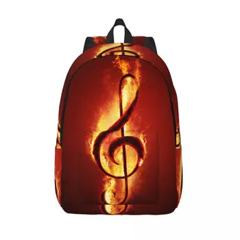 Рюкзак для ноутбука, уникальные музыкальные ноты пламени огня, школьная сумка, прочный студенческий рюкзак, дорожная сумка для мальчиков и девочек.