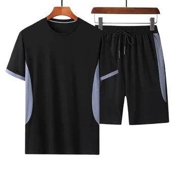 2024 Новая мужская футболка + спортивные шорты, летний дышащий повседневный мужской спортивный костюм с принтом Harajuku