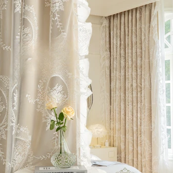 Французские легкие роскошные шторы для гостиной, столовой, спальни, Затемняющие двухслойные кружевные шторы 2023, Готовые шторы
