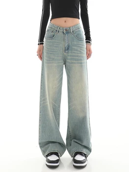 2023 Женские прямые Широкие мешковатые джинсы 90-х Корейская мода Эстетичные джинсовые брюки Harajuku Джинсы с высокой талией Брюки Одежда