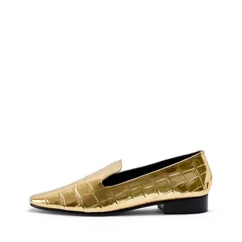 2023 Новые туфли на плоской подошве ручной работы, большие размеры 44 45 46, известный бренд, золотые лоферы на плоской подошве из бамбука с зернистостью для женщин