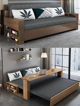 Диван-кровать из массива дерева диван-кровать для сна небольшого квартирного типа, раскладная кровать, телескопическая кровать, многофункциональная гостиная, кабинет, push и pu
