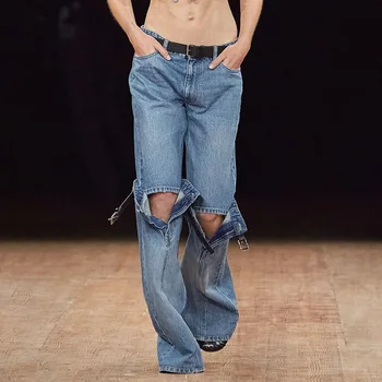 Лето 2023, новые джинсы, прямые брюки с панелями, свободные джинсовые брюки